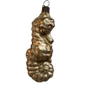 Vtg Neiman Marcus Blown Glass Seahorse Ornament Gold Glitter Christmas Coastal